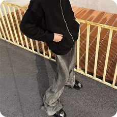 W10688-P48网图现货美式高街高品质黑灰色喇叭牛仔裤，男装牛仔裤，星座1608