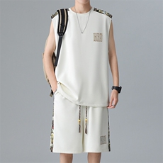 刺绣夏季休闲运动套装男背心短裤两件套拼接小熊A266-TZ2207-P43，男装牛仔裤，电商A266