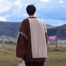 M212-P47日系毛衣男女个性撞色拼接秋冬设计感小众风情侣套头，男装针织衫/毛衣，电商B323A