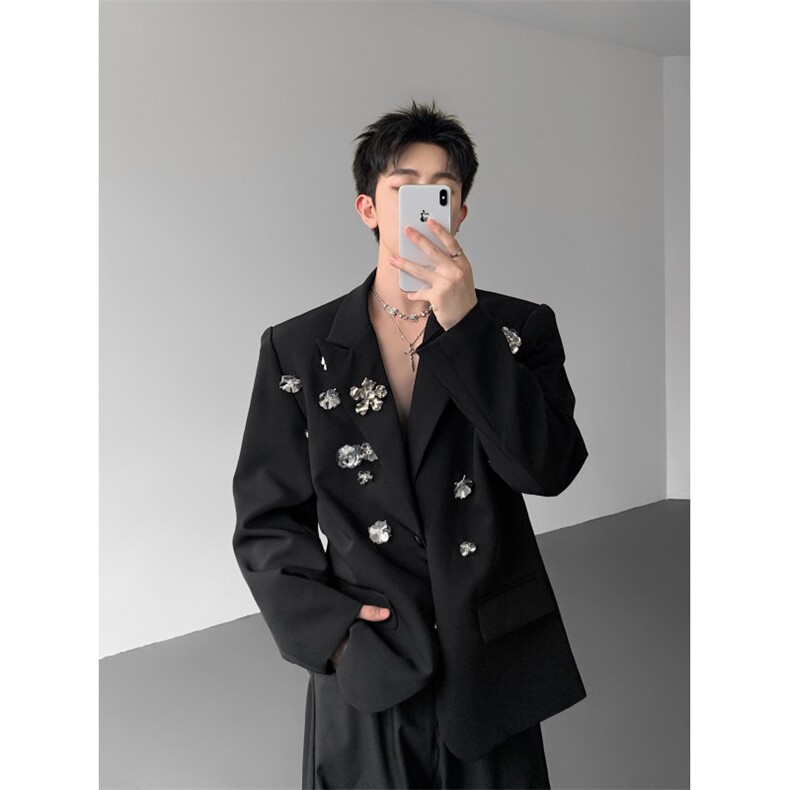 现货25秋冬设计金属花朵重工华丽蹦迪礼服西装外套xz155-p168,男装西服套装,电商B288
