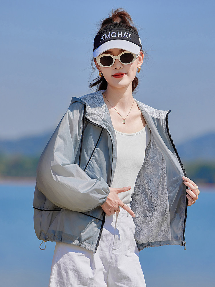 夏季冰丝防晒衣女拼色2026新款小个子防紫外线休闲开衫外套涂层型,女装防晒衣,靓衣阁