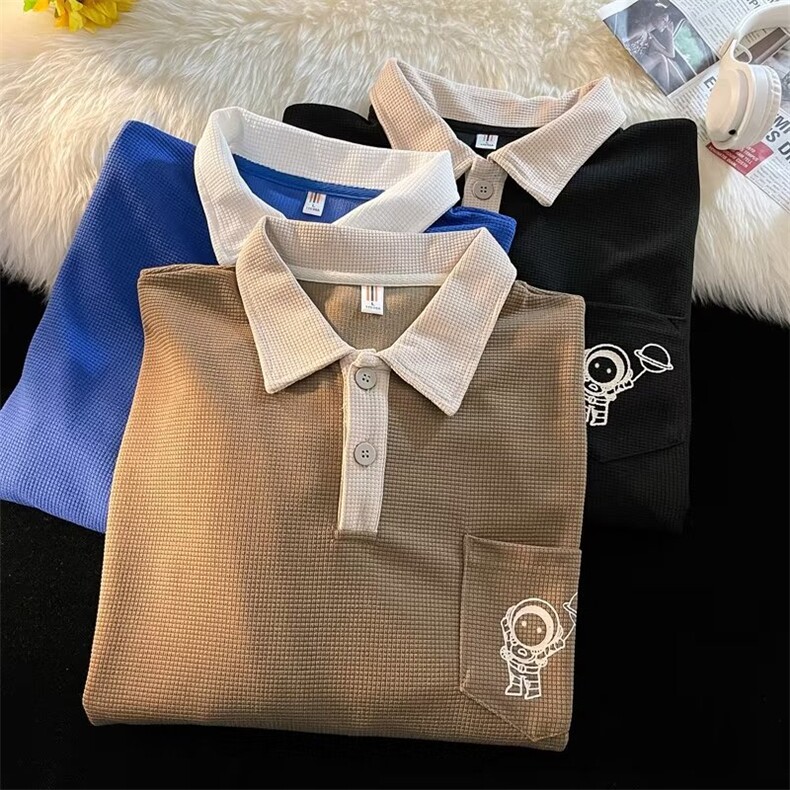 春季潮牌学院风拼色长袖Polo衫男刺绣美式复古宽松卫衣W0505-P33,男装卫衣,星座308B-1