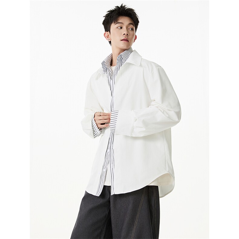 2025秋季新款假两件长袖衬衫CS110-P65控99聚酯纤维100%,男装衬衫,星座302A