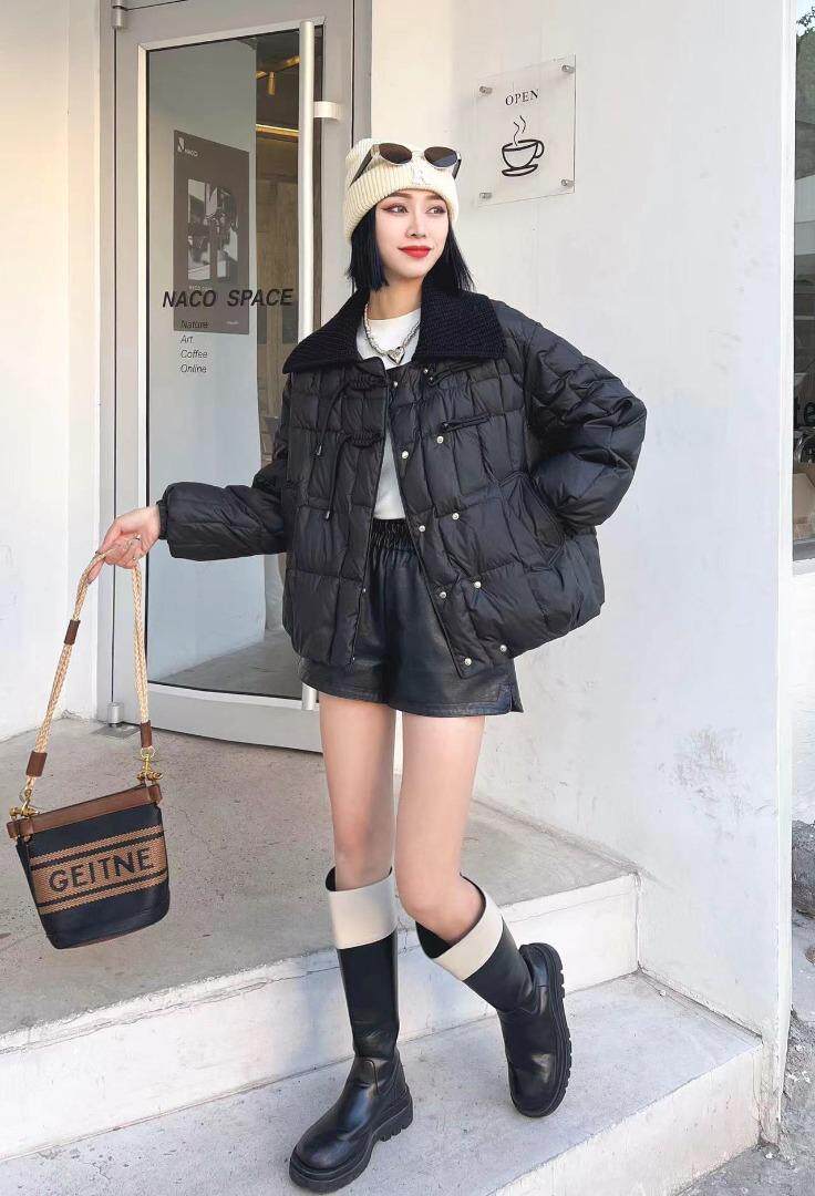 [现货]羽绒服拼接毛线领，两色，两码，女装羽绒服，依柏璐(1F)