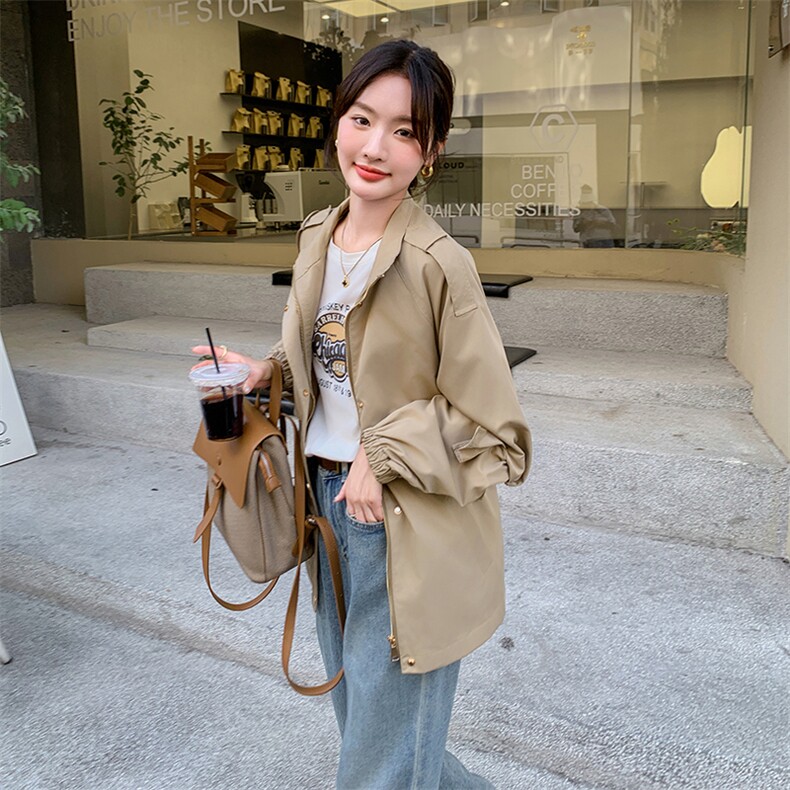 长款复古港风宽松型常规款风衣秋装秋季英伦风工装风春秋小个子,女装风衣,2C205