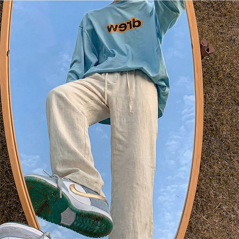 8059特批45夏季薄款透气耐磨男直筒长裤麻休闲宽松垂感阔腿裤，男装休闲裤，电商A178