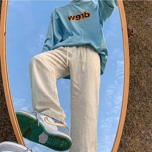 8059特批45 夏季薄款透气耐磨男直筒长裤麻休闲宽松垂感阔腿裤，男装休闲裤，电商A178