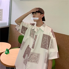 满身印短袖日系夏季日常休闲男宽松潮衬衫衬衣W737-P32，男装衬衫，星座512-2