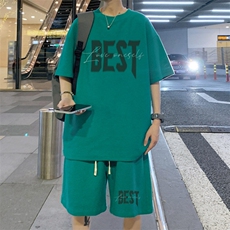 ！2025夏季新款男士华夫格短袖套装百搭学生一套HTZ115P50，男装T恤，电商B220