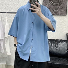 垂感翻领纯色短袖夏季ins港风很仙的潮流百搭宽松bf衬衫W710-P25，男装衬衫，星座512-2