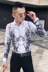 2021春秋衬衫社会男长袖上衣印花男装韩版修身四季潮流衬衣Q614-P55，男装衬衫，星座419（原A233）