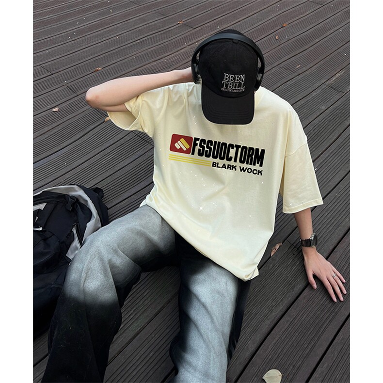 量大优供抖音视频支持得物配合二开美式满天星亮片短袖T恤MTX288,男装T恤,电商A486
