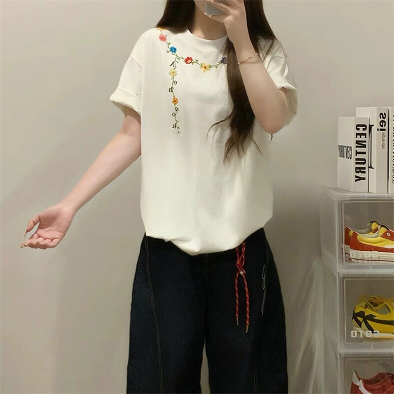 万针全刺绣工艺抖音得物高品质260克重磅纯棉双纱美式高街短袖T恤,男装T恤,电商A486