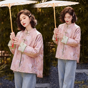 粉色新中式羽绒服女冬新款小个子复古盘扣刺绣白鸭绒外套图片