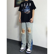美式高街ins小众破洞牛仔裤货号K751P60，男装牛仔裤，电商A063