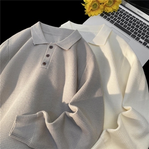 M826-特P50纯色针织衫外套男士春秋季新款潮流翻圆领休闲毛衣图片