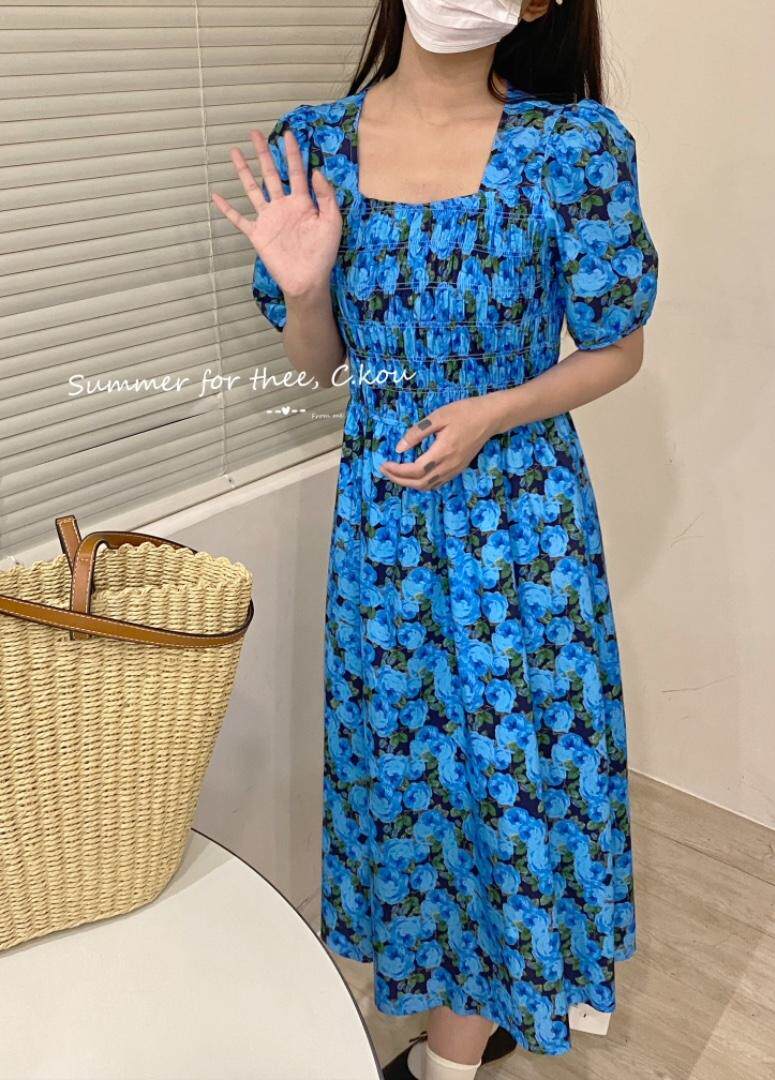 夏季花色连衣裙，女装连衣裙，唇蔻