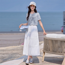 时尚小香风桃心扣短外套蕾丝花边吊带裙两件套夏季新款套装，女装套装/套裙，韩蔻秀