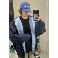 压线刺绣纯棉华棉复格子布千鸟格春秋宽松开衫连帽卫衣男WXA1135，男装卫衣，星座1116A（原606A-3）
