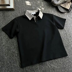 T603-P36假两件拼接格子polo衫短袖男款重磅翻领T恤，男装Polo衫，电商B323A