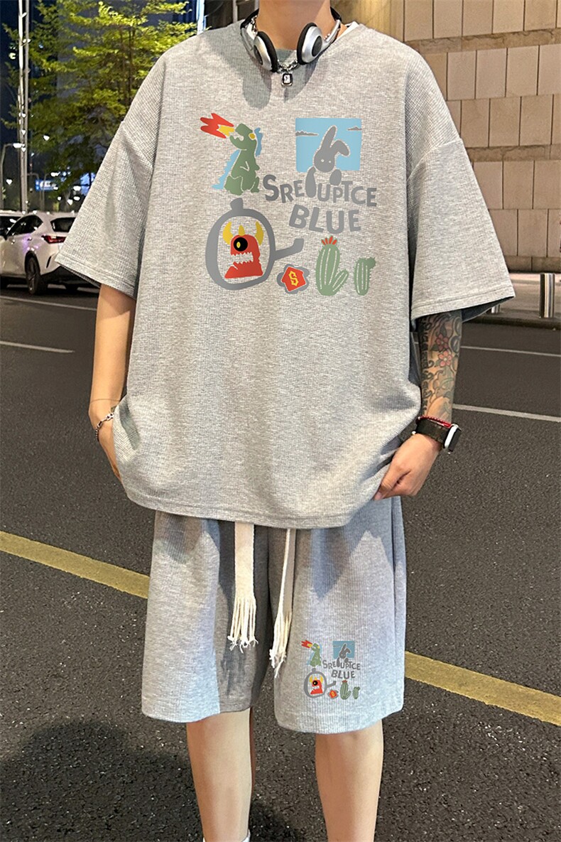套装！华夫格套装短袖T恤短裤男TZ236-特P38,男装牛仔裤,电商B367