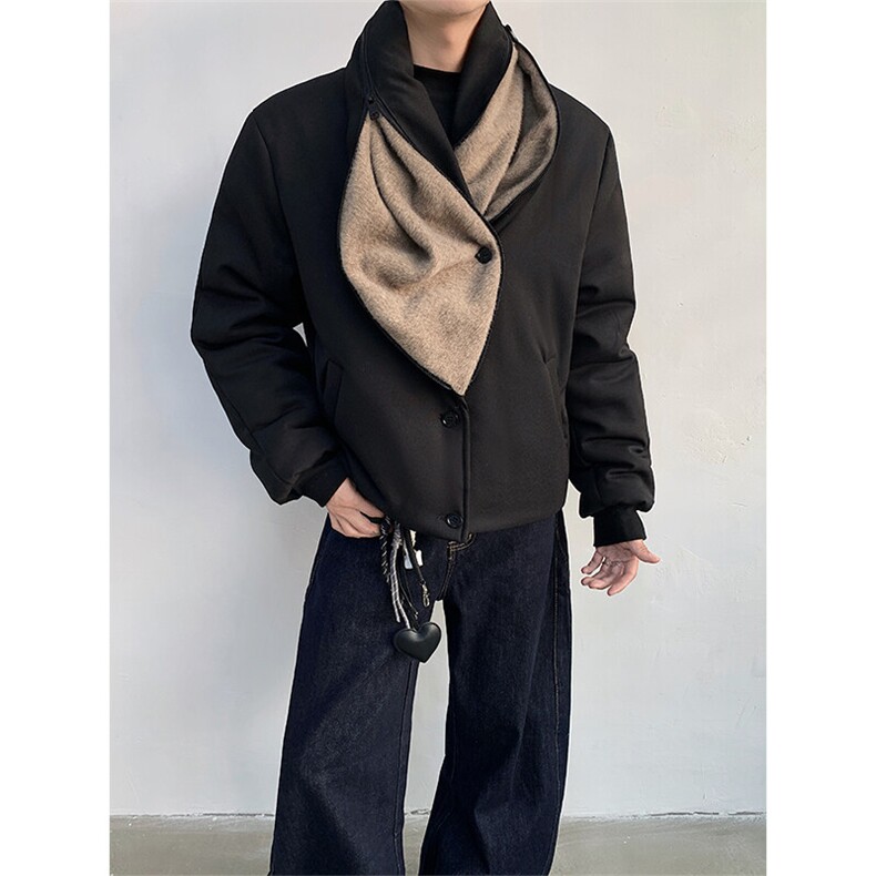 现货！25立体裁剪仿水掉毛青果领外套短款厚棉服MJ1065-P168,男装棉衣,电商B288