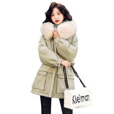 2020冬季新款时尚潮流优雅气质大毛领连帽大口袋羽绒服，女装羽绒服，贵人树