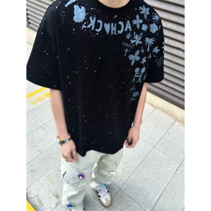 万针全刺绣工艺抖音得物高品质260克重磅纯棉双纱美式高街短袖T恤图片