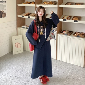26春新款现-藏青撞色拼接流苏半身裙两件套2613-P180K288图片