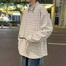 春秋长袖格子衬衫男休闲潮牌港风复古百搭韩版潮流外套GA31P48，男装衬衫，星座1013-5