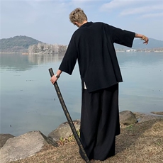唐装男士短袖衬衫外套男夏季汉服风中上衣半袖衬衣C4538/P45，男装T恤，星座506