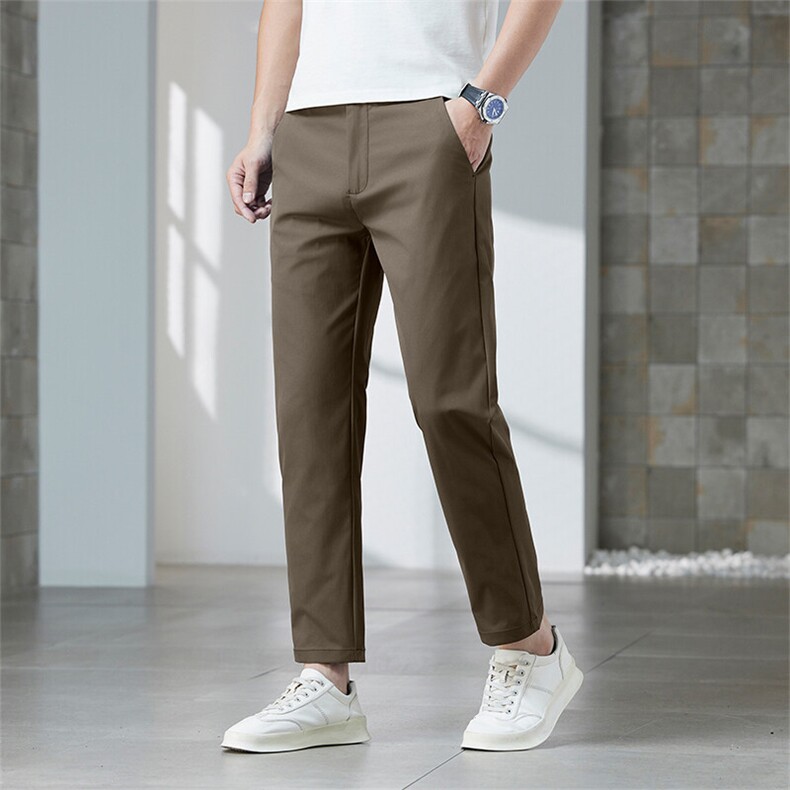 潮轻奢商务男休闲裤中青年高端纯棉直筒微弹凉感透气九分裤，男装休闲裤，星座914