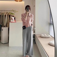 时尚百搭长袖纯色羊毛衫秋季新款翻领单排扣开衫显瘦修身毛衣外套，女装羊毛衫，百纯羊绒