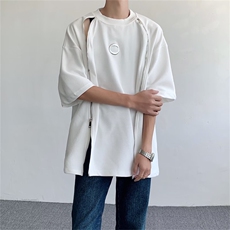 美式短袖T恤女夏季宽松百搭圆领上衣小众双拉链情侣体恤GT115-p35，男装T恤，星座1008-2
