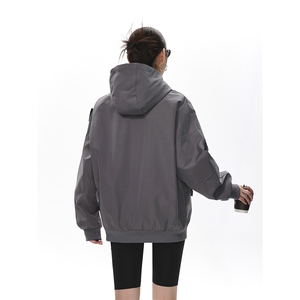 可二开发光贴片连帽工装冲锋衣大码M-5XL夹克女JK78076P85控128图片
