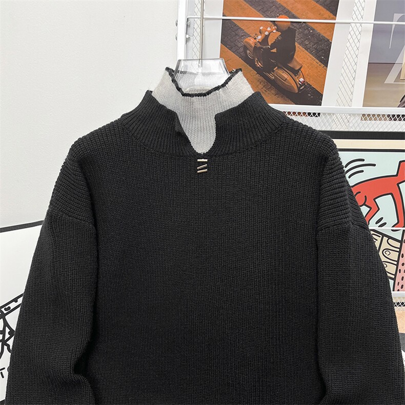 秋冬款高品质假两件双层高领毛衣保暖针织衫外套M304P65,男装针织衫/毛衣,星座1013-1