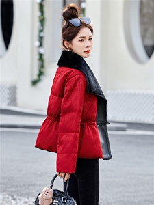 新中式G风羽绒服女2025冬季新款毛毛领拼接提花保暖白鸭绒外套图片