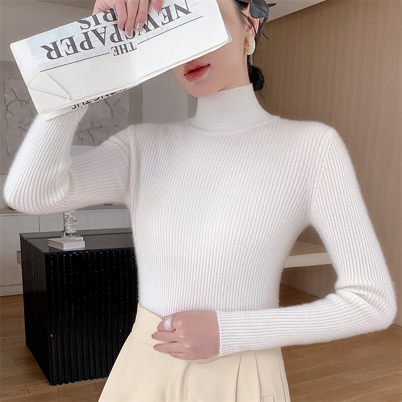 2024秋冬新款高领纯色针织衫毛衣时尚百搭显瘦保暖女式毛衣,针织衫/毛衣,皓宇羊绒