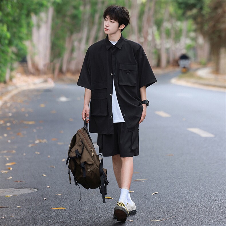 短袖衬衫男新款夏季薄款透气搭配一套短裤宽松翻领衬衣TZ077-P88,男装牛仔裤,星座308B-2