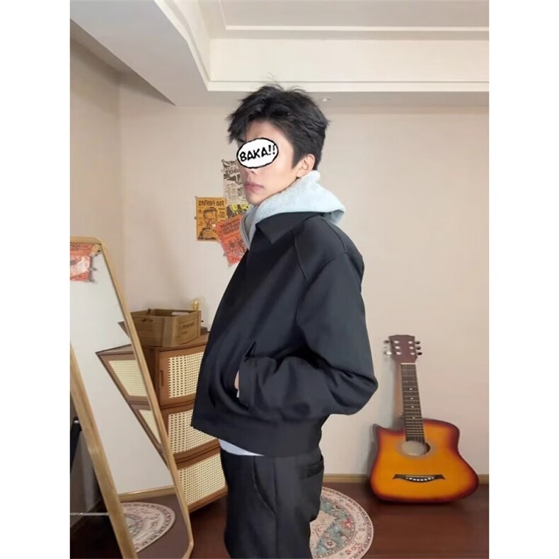 春秋款美式翻领夹克短款垫肩外套,男装夹克,星座410-7