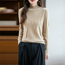 秋冬半高领100纯羊毛衫女宽松显瘦套头毛衣内搭针织打底保暖上衣，女装羊毛衫，绒汀羊绒