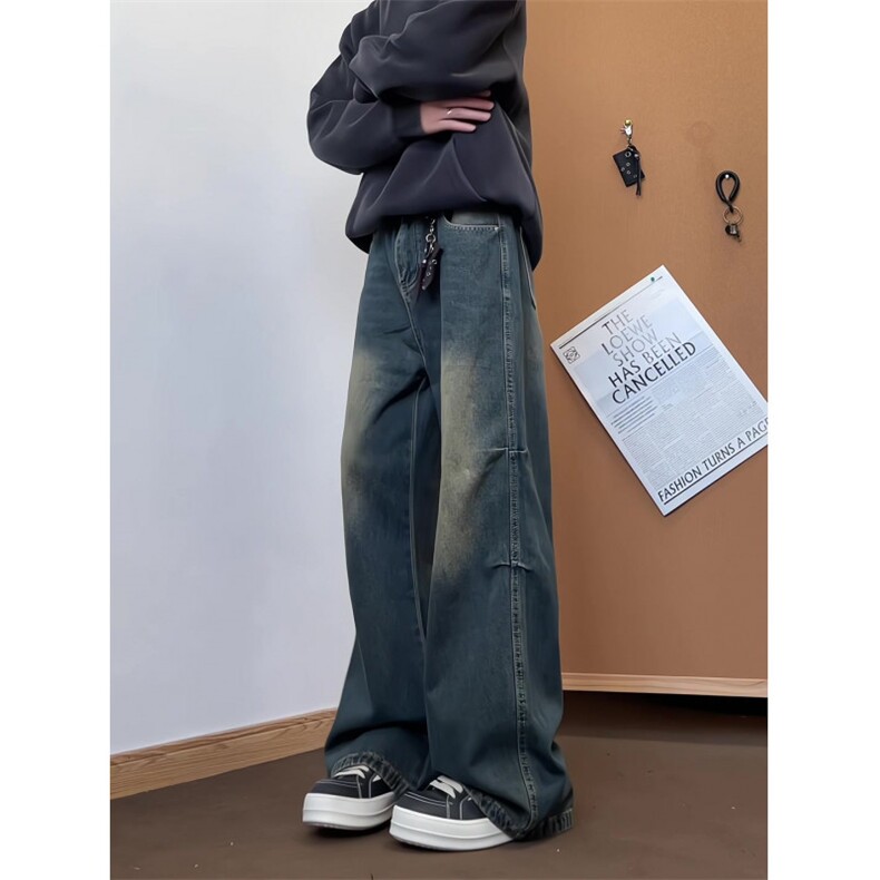 xz905-Z055#P65-（控98）美式高街宽松阔腿牛仔裤,男装牛仔裤,星座905