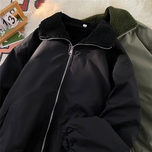 羊羔毛棉服男款秋冬季加绒加厚外套军绿色棉袄美式M9021P80