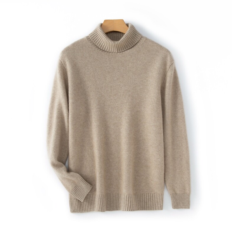 男士秋冬新款简约时尚高翻领套头衫重磅加厚，男装羊绒套衫，恒标羊绒
