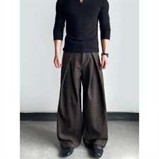 老钱风千鸟格A字打褶西裤男垂感抗皱微喇裤子直筒阔腿裤CAH918，男装西裤，星座516A