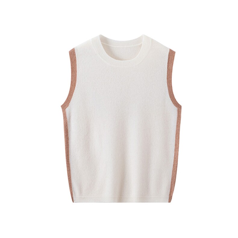 时尚百搭女士无袖针织背心简约圆领拼色设计舒适透气春秋，女装背心吊带，宏杨羊绒