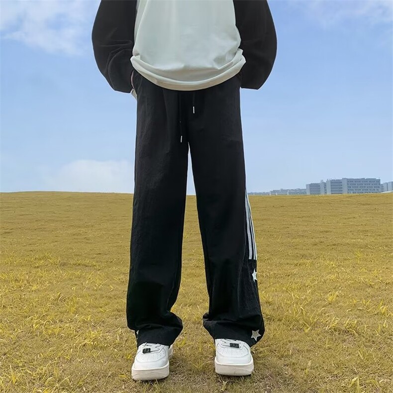速干裤子男夏季薄款小众设计感美式潮牌条纹直筒休闲运动长裤,男装休闲裤,四季星座218-1