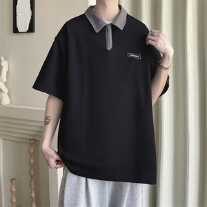 C309-P312024夏季新款半拉链Polo衫短袖男小众设计感宽松T恤现货
