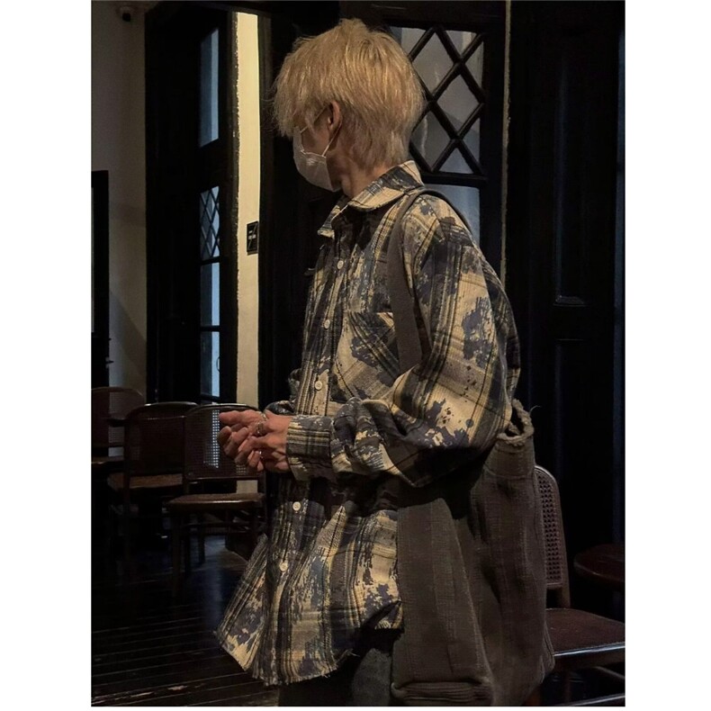 H281-P32美式宽松休闲扎染撞色条纹短袖衬衫,男装T恤,电商B323A