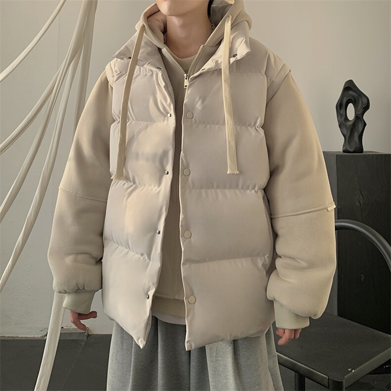 新款假两件棉服男加厚羽绒棉衣情侣款连帽拼色连帽外套M092-P75,男装棉衣,星座1403A